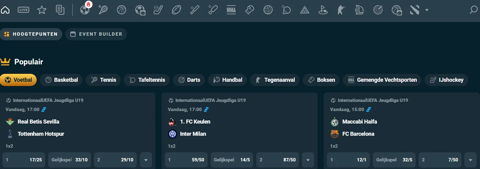 Ghostino: sportsbook met populaire voetbalwedstrijden en Bet Builder